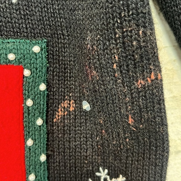 Vintage Christmas Sweater Cardigan Large Holiday Snowman Ice Skates - Picture 4 of 16